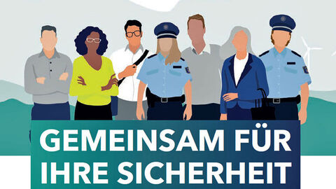 Mehrere Personen mit Schriftzug Gemeinsam für ihre Sicherheit