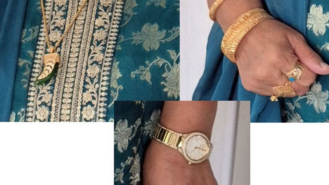 Geraubter Hals-, Arm- und Handschmuck in Goldoptik