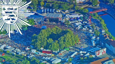 42. Open Flair Festival in Eschwege; Bild zeigt eine Luftaufnahme vom Festivalgelände des Open Flairs in Eschwege