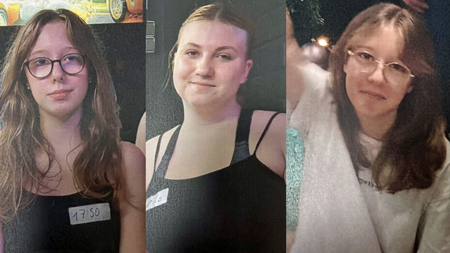 Collage der drei Vermissten im Alter von 13 und 15, v.l.n.r.: Lena, Julia, Jana