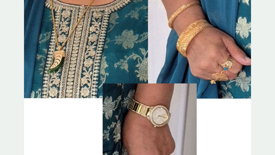 Geraubter Hals-, Arm- und Handschmuck in Goldoptik