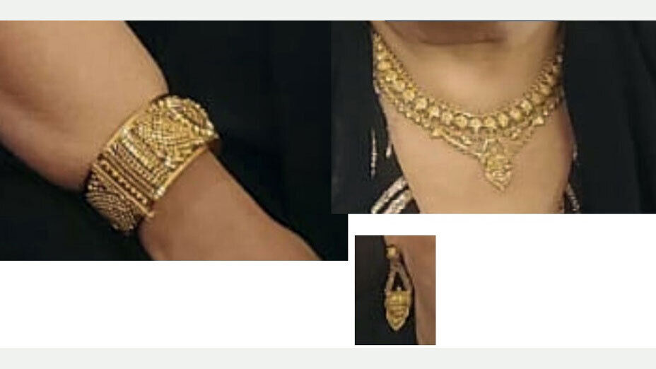 Geraubter Hals-, Ohr und Armschmuck in Goldoptik