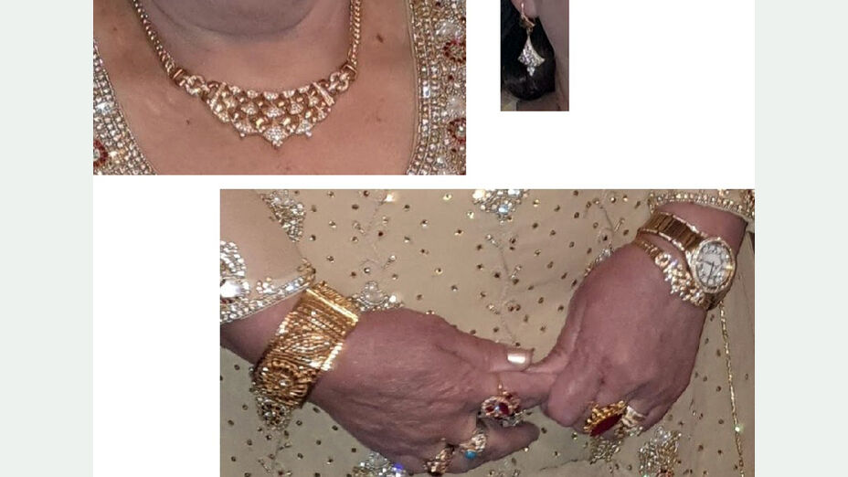 Geraubter Hals-, Ohr-, Arm- und Handschmuck in Goldoptik